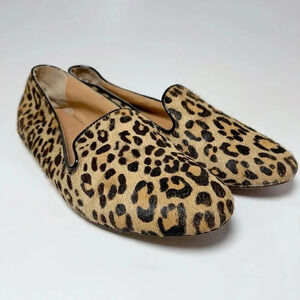 J.crew Addie Leopard Print Loafer  Leather Calf Hair Smocking Shoes